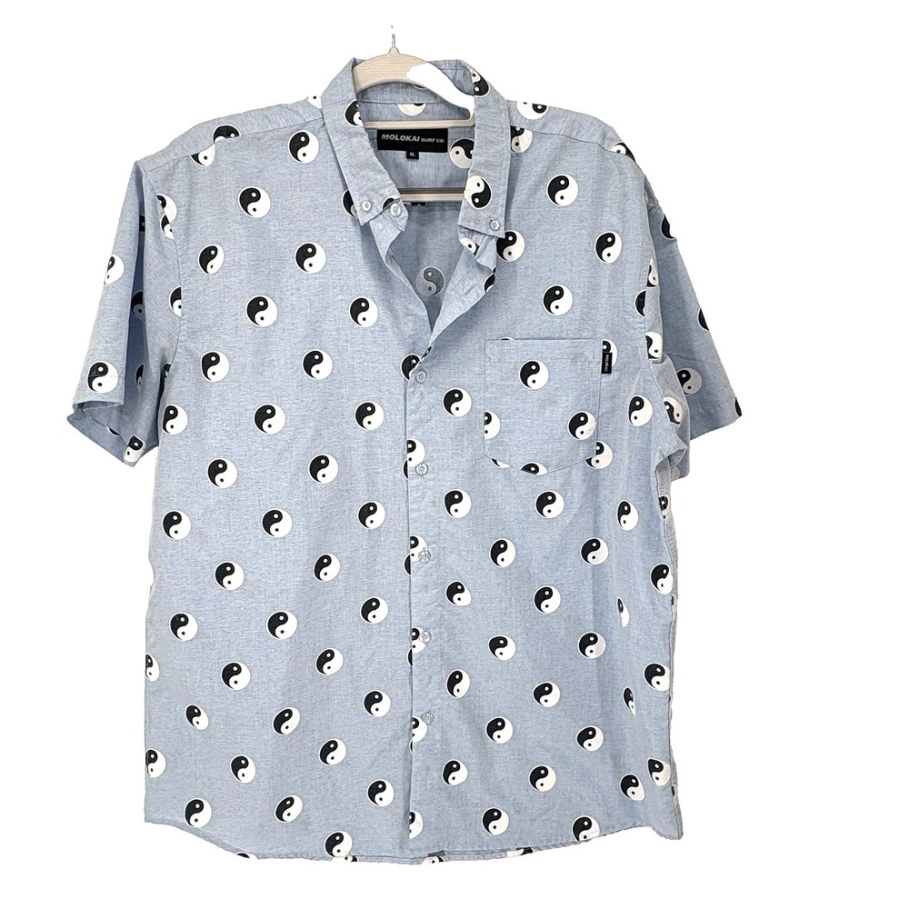 Molokai Surf Co Men's XL Gray Dripping Yin Yang Short Sleeve Button Down Button